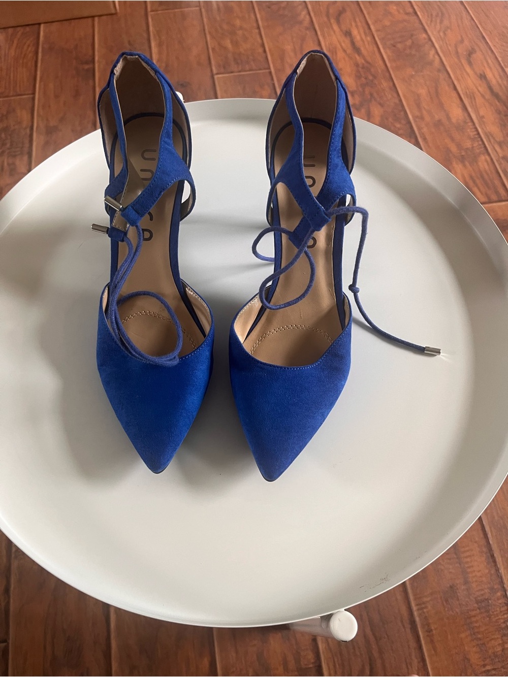 Unisa Royal Blue Suede Pointed-Toe Lace-Up Heels